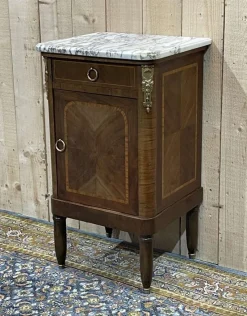Pamono Nightstand in Marquetry and White Marble, Early 20th Century><noscript><img width=