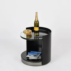 Hot Pamono Nightstand or Side Table in Lacquered Wood and Crystal by G. Moscatelli, Italy, 1970s