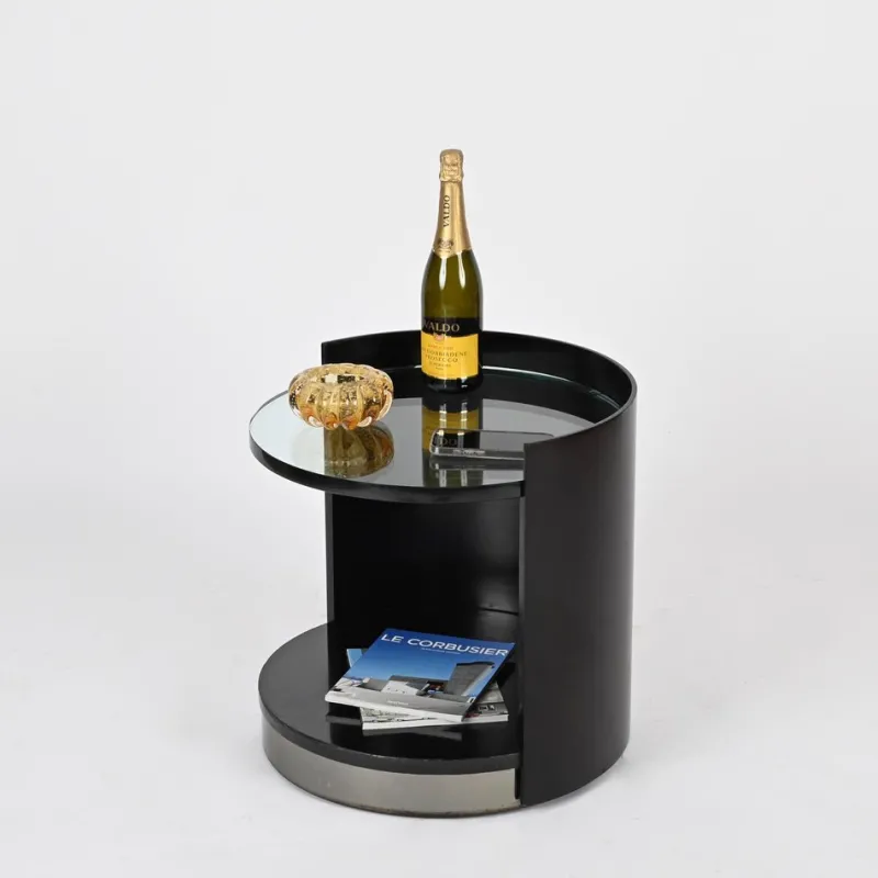 Hot Pamono Nightstand or Side Table in Lacquered Wood and Crystal by G. Moscatelli, Italy, 1970s