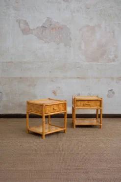 Pamono Nightstands in Pressed Bamboo, 1970s, Set of 2> Nightstands