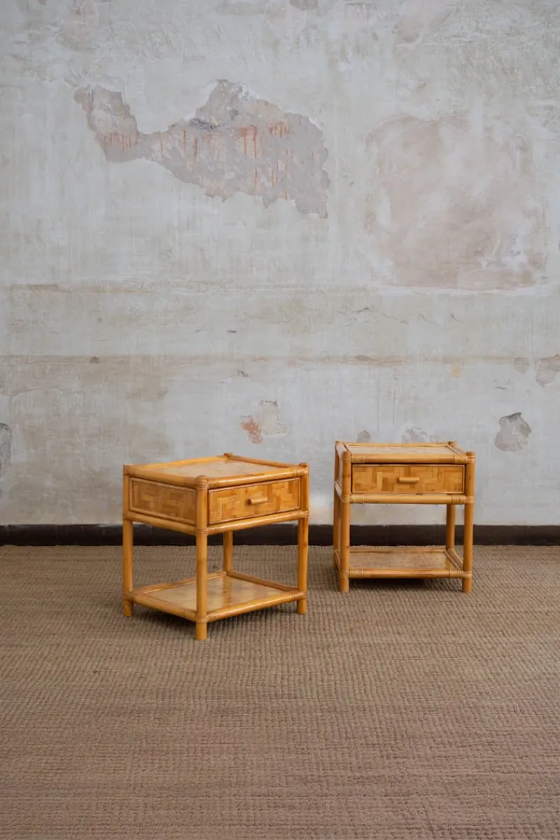 Pamono Nightstands in Pressed Bamboo, 1970s, Set of 2> Nightstands