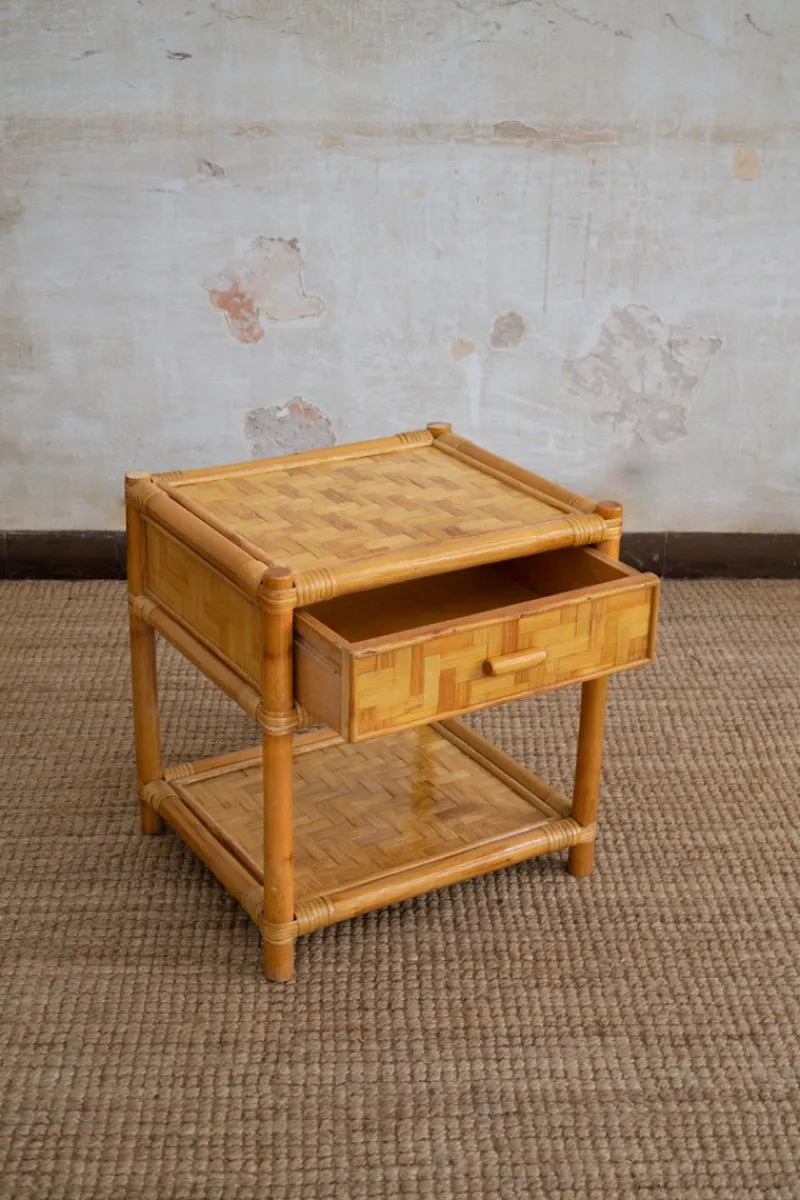 Pamono Nightstands in Pressed Bamboo, 1970s, Set of 2> Nightstands