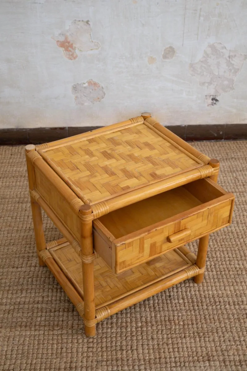 Pamono Nightstands in Pressed Bamboo, 1970s, Set of 2> Nightstands