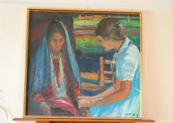 Pamono Nils Forsberg, Two Women, 1950s, Oil on Canvas, Framed><noscript><img width=