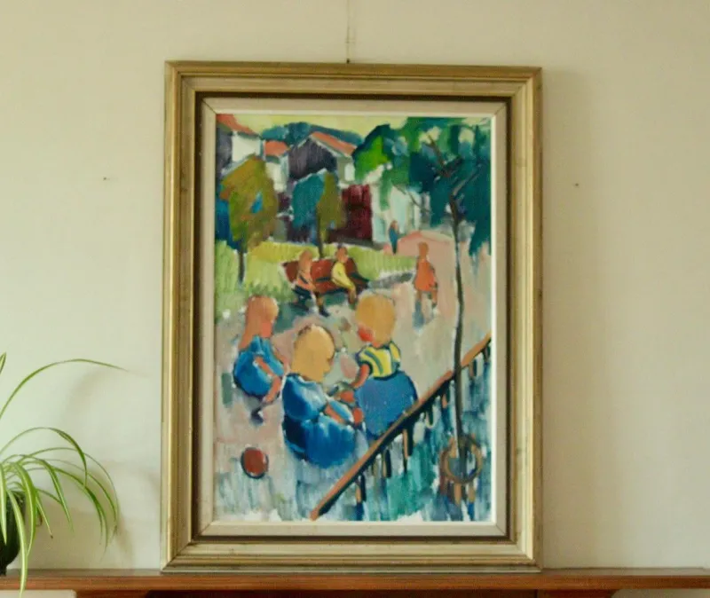 Pamono Nils Severin, Park View, Mid-20th Century, Oil on Canvas, Framed> Mid-Century