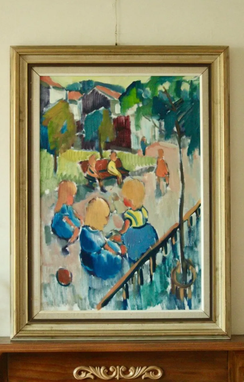 Pamono Nils Severin, Park View, Mid-20th Century, Oil on Canvas, Framed> Mid-Century