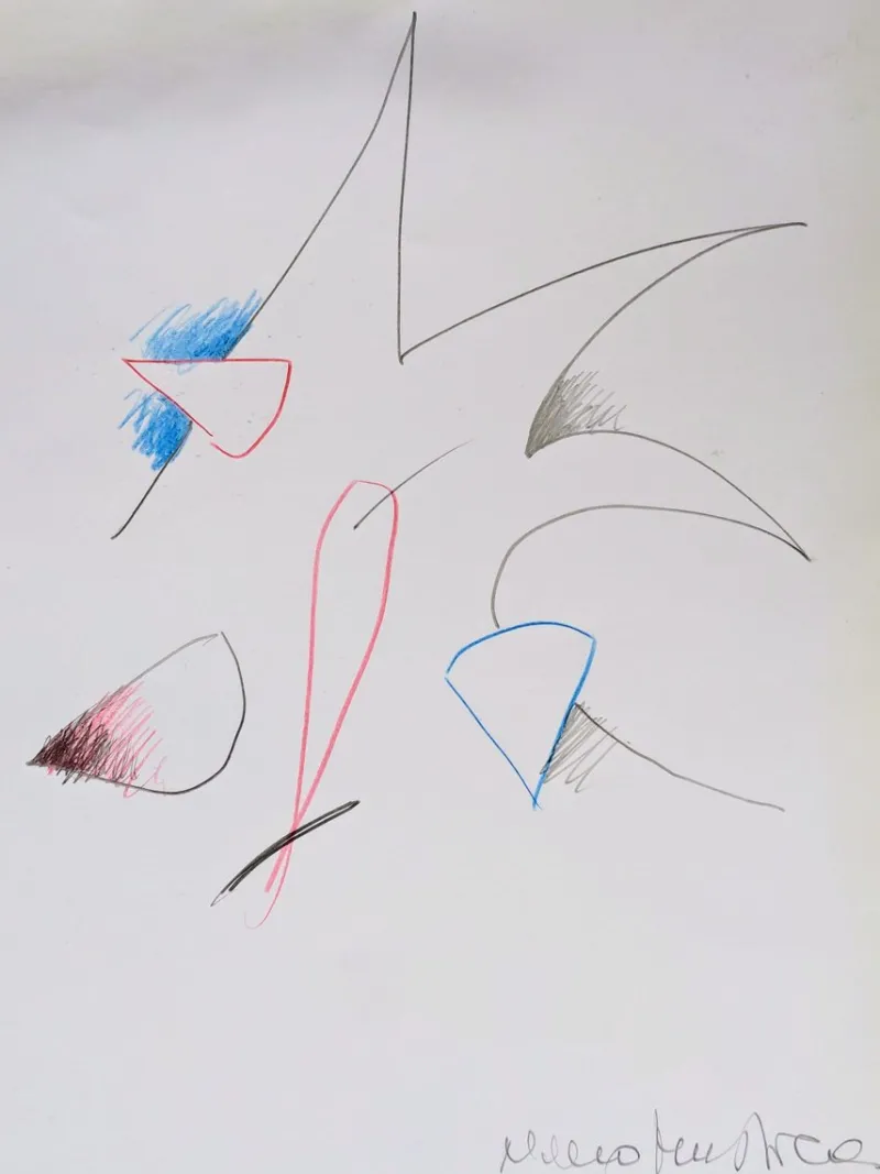 Pamono Nino Mustica, Abstract Composition, Pencil Drawing in Colours on Paper> Abstraction