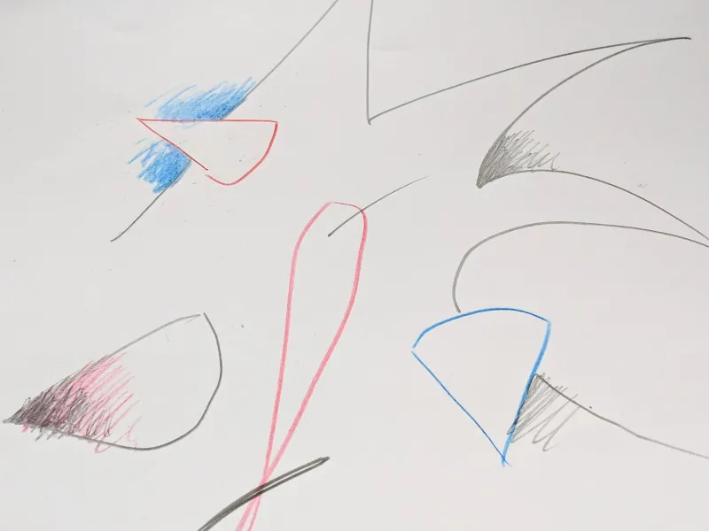 Pamono Nino Mustica, Abstract Composition, Pencil Drawing in Colours on Paper> Abstraction