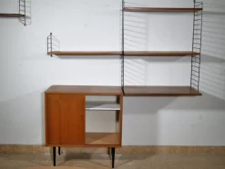 Pamono Nisse String Wall Shelf with Sideboard Made of Nut Wood by Kajsa & Nils Strinning, 1960 from String, Set of 8> Shelves & Wall Units