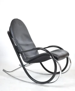 Best Pamono Nonna Rocking Chair in Chrome & Leather by Paul Tuttle for Strässle International, Switzerland, 1972