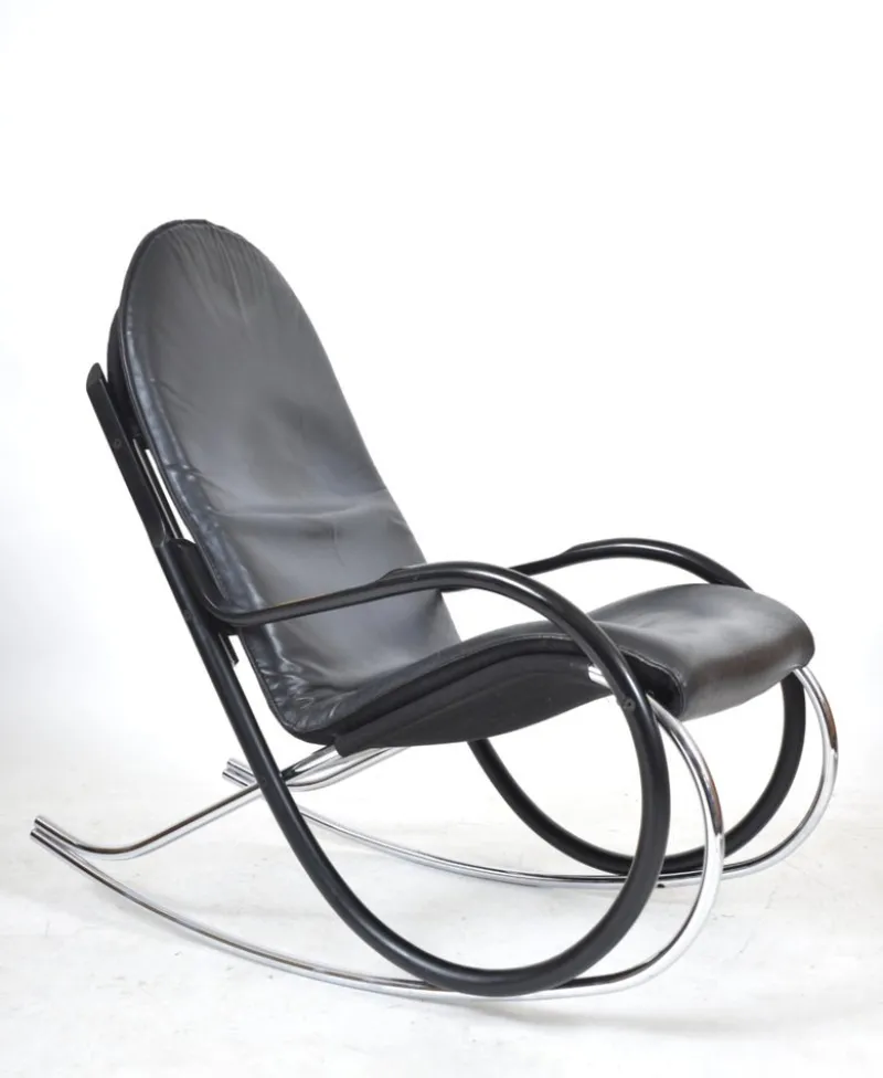 Best Pamono Nonna Rocking Chair in Chrome & Leather by Paul Tuttle for Strässle International, Switzerland, 1972