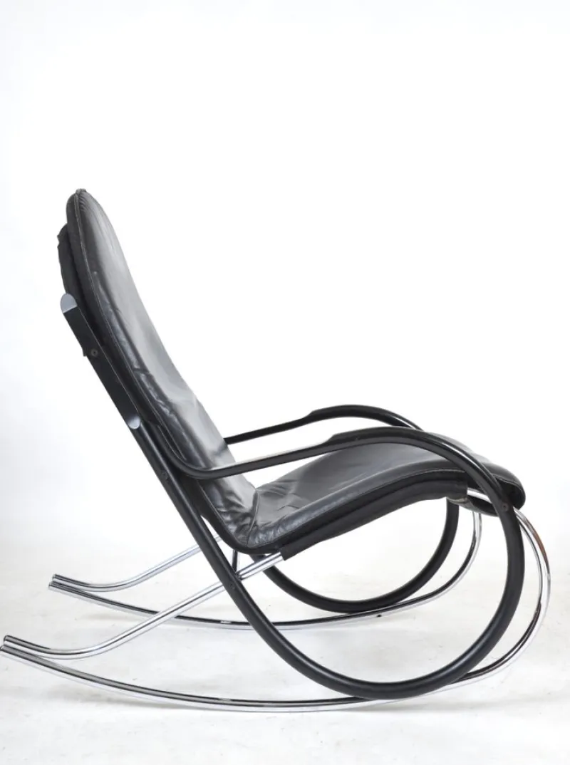 Best Pamono Nonna Rocking Chair in Chrome & Leather by Paul Tuttle for Strässle International, Switzerland, 1972