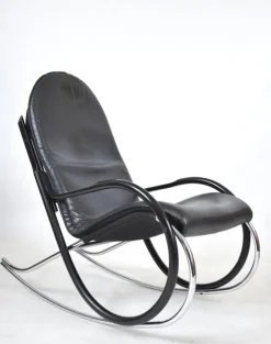 Best Pamono Nonna Rocking Chair in Chrome & Leather by Paul Tuttle for Strässle International, Switzerland, 1972