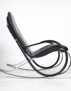Best Pamono Nonna Rocking Chair in Chrome & Leather by Paul Tuttle for Strässle International, Switzerland, 1972