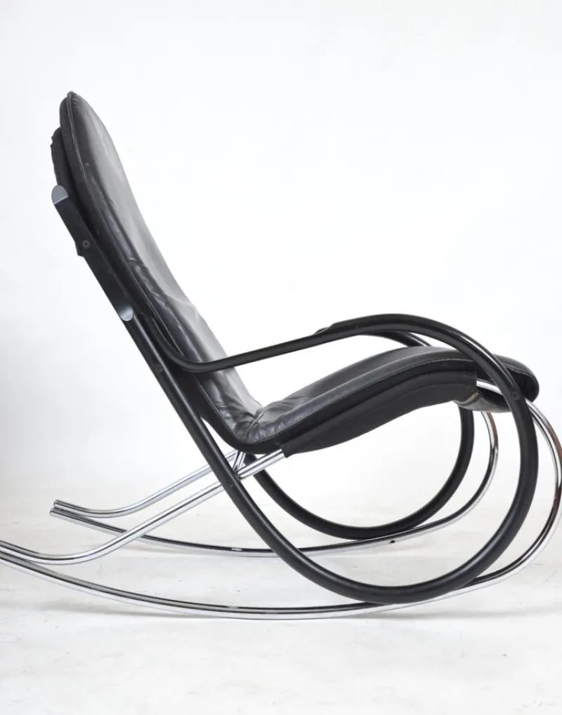 Best Pamono Nonna Rocking Chair in Chrome & Leather by Paul Tuttle for Strässle International, Switzerland, 1972