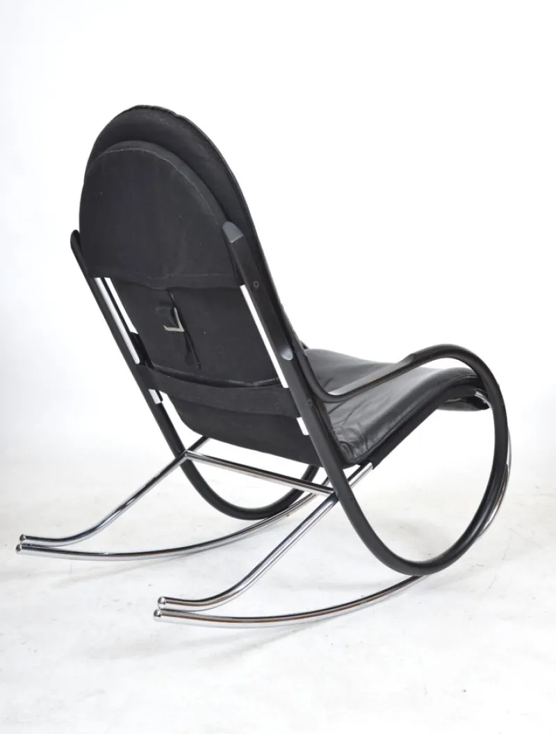 Best Pamono Nonna Rocking Chair in Chrome & Leather by Paul Tuttle for Strässle International, Switzerland, 1972