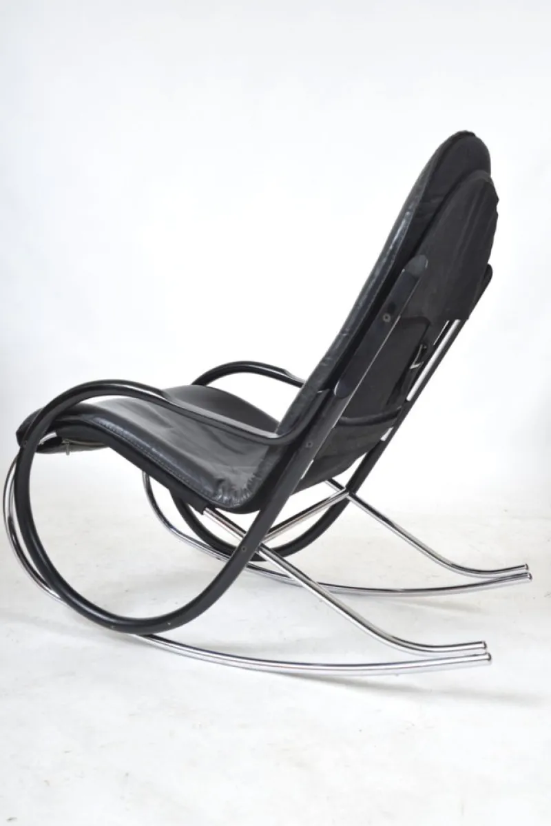 Best Pamono Nonna Rocking Chair in Chrome & Leather by Paul Tuttle for Strässle International, Switzerland, 1972
