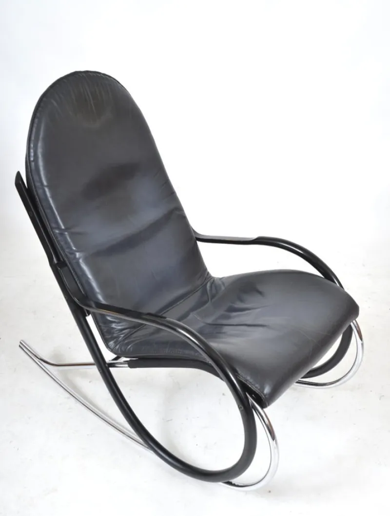 Best Pamono Nonna Rocking Chair in Chrome & Leather by Paul Tuttle for Strässle International, Switzerland, 1972