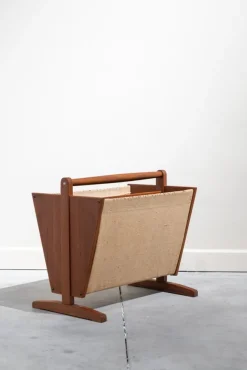 Pamono Nordic Magazine Rack in Wood and Linen, 1960s> Magazine Racks