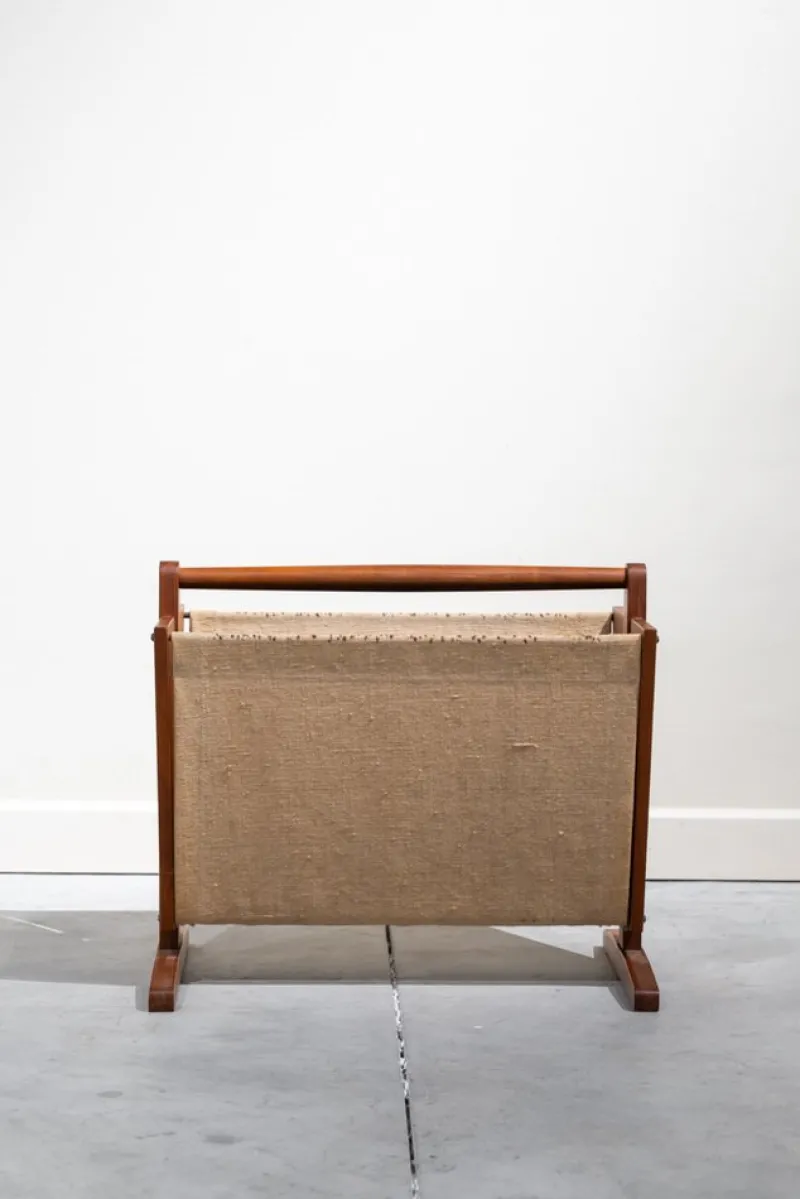 Pamono Nordic Magazine Rack in Wood and Linen, 1960s> Magazine Racks
