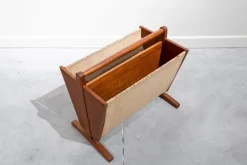 Pamono Nordic Magazine Rack in Wood and Linen, 1960s><noscript><img width=