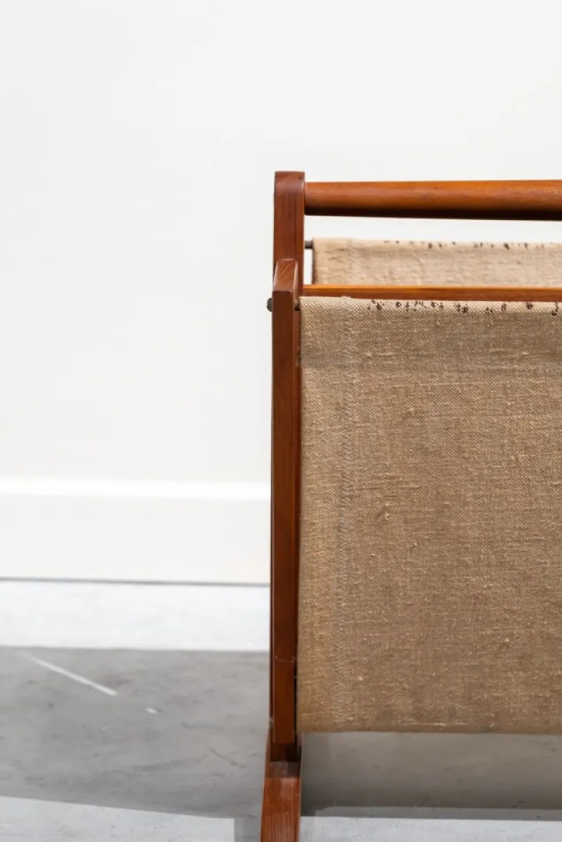 Pamono Nordic Magazine Rack in Wood and Linen, 1960s> Magazine Racks