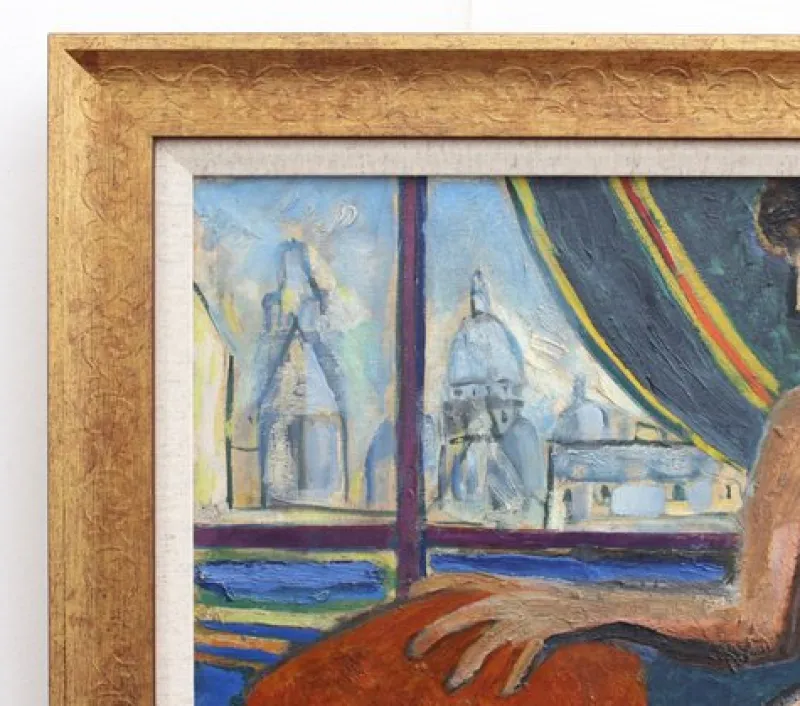 New Pamono Nude at the Window Overlooking Sacré-Coeur by Louis Latapie, 1930s