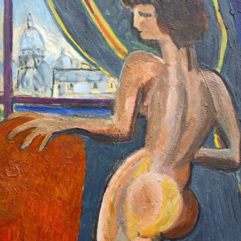 New Pamono Nude at the Window Overlooking Sacré-Coeur by Louis Latapie, 1930s