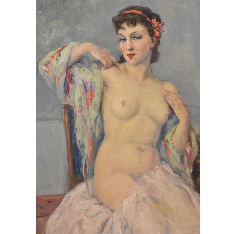 Online Pamono Nude Woman, Oil on Canvas, Framed