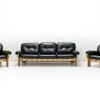 Pamono Oak and Leather Africa Armchairs and Sofa by Esko Pajamies for Asko Oy, 1970s, Set of 3> Living Room Sets