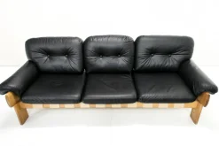 Pamono Oak and Leather Africa Armchairs and Sofa by Esko Pajamies for Asko Oy, 1970s, Set of 3><noscript><img width=