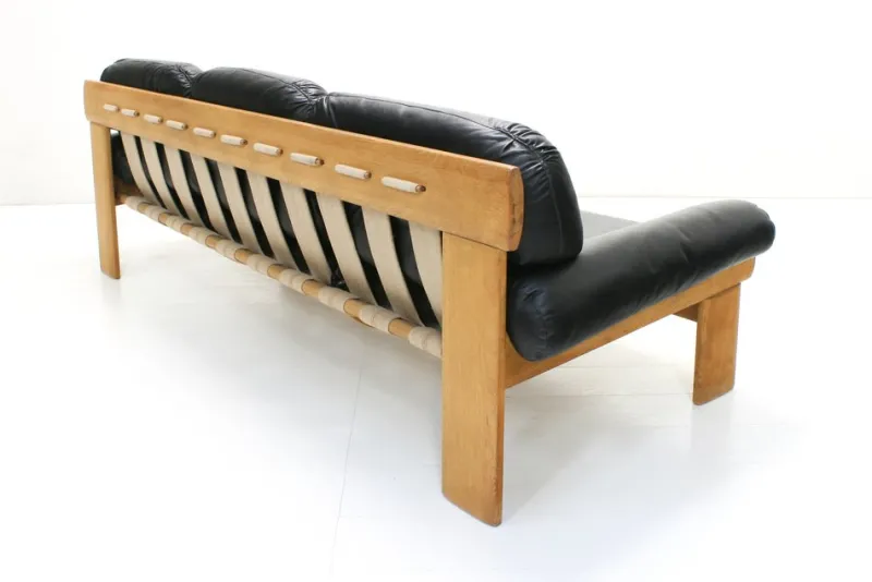 Pamono Oak and Leather Africa Armchairs and Sofa by Esko Pajamies for Asko Oy, 1970s, Set of 3> Living Room Sets