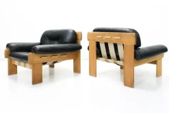 Pamono Oak and Leather Africa Armchairs and Sofa by Esko Pajamies for Asko Oy, 1970s, Set of 3><noscript><img width=
