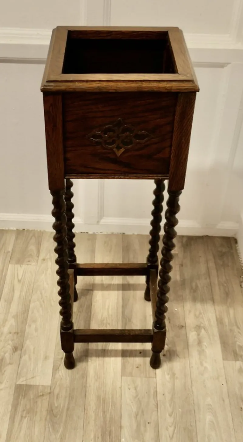Pamono Oak Barley Twist Planter, 1890s> Planters And Jardiniere