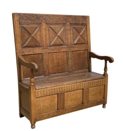 Online Pamono Oak Storage Bench, 19th Century