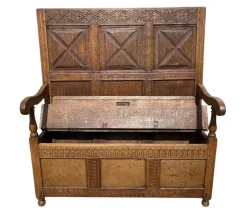 Online Pamono Oak Storage Bench, 19th Century