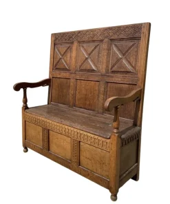Online Pamono Oak Storage Bench, 19th Century