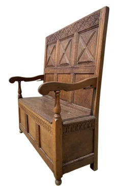 Online Pamono Oak Storage Bench, 19th Century