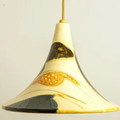 Pamono Ochre Blue Cream Orange Ceramic Cone Pendants, Denmark, 1970, Set of 2><noscript><img width=