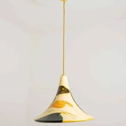 Pamono Ochre Blue Cream Orange Ceramic Cone Pendants, Denmark, 1970, Set of 2><noscript><img width=