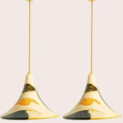 Pamono Ochre Ceramic Cone Pendants, Denmark, 1970, Set of 2><noscript><img width=