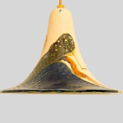 Pamono Ochre Ceramic Cone Pendants, Denmark, 1970, Set of 2><noscript><img width=