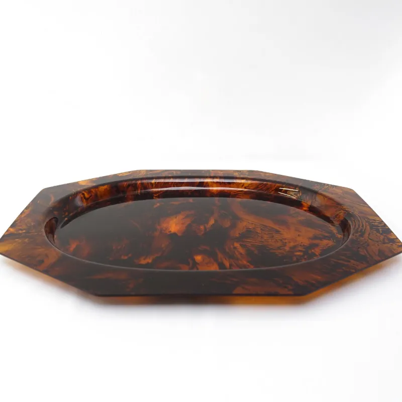Pamono Octagonal Faux Tortoiseshell Tray with Round Plates attributed to Dior, 1970s, Set of 5> Trays