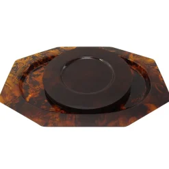 Pamono Octagonal Faux Tortoiseshell Tray with Round Plates attributed to Dior, 1970s, Set of 5><noscript><img width=