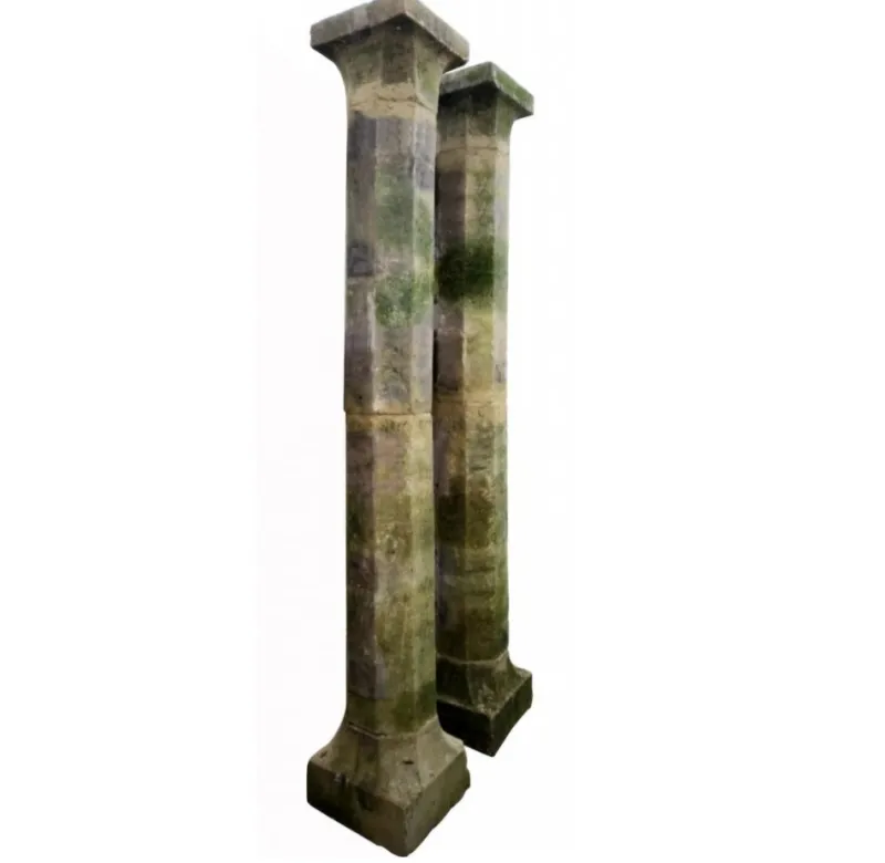 Pamono Octagonal Section Limestone Columns, 1800s, Set of 2> Pedestals And Columns