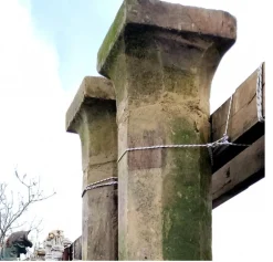 Pamono Octagonal Section Limestone Columns, 1800s, Set of 2><noscript><img width=