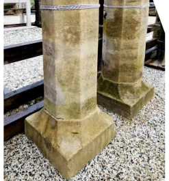 Pamono Octagonal Section Limestone Columns, 1800s, Set of 2><noscript><img width=
