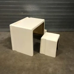 New Pamono Off-White Plastic Childrens Desk and Stool, 1970s, Set 2