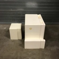 New Pamono Off-White Plastic Childrens Desk and Stool, 1970s, Set 2