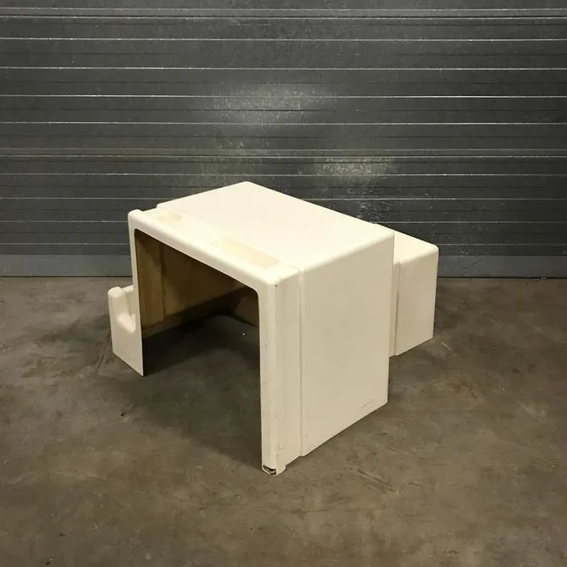 New Pamono Off-White Plastic Childrens Desk and Stool, 1970s, Set 2